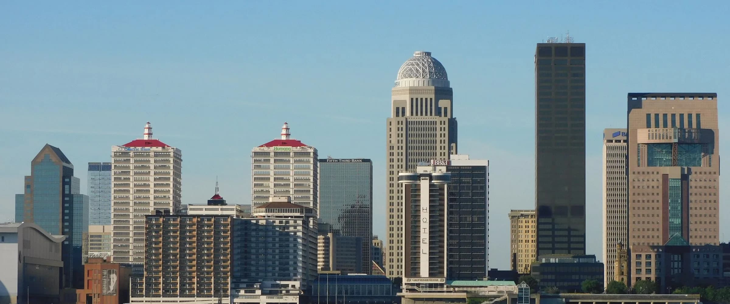 The Louisville skyline seen across the Ohio River on a clear day